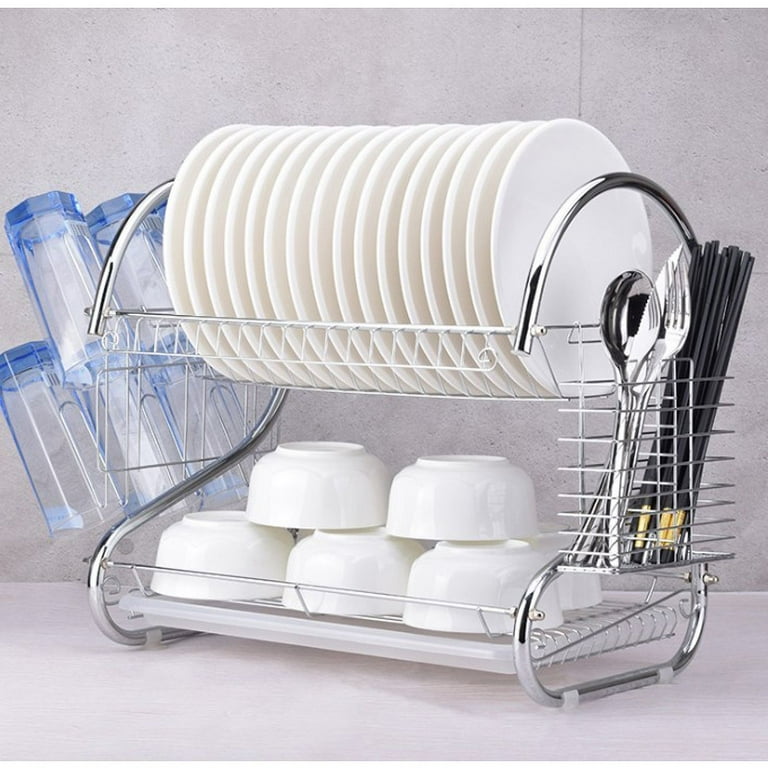 Dish Drying Rack,Dish Rack for Kitchen Counter,2 Tier Large Dish Drying Rack  with Drainboard Stainless Steel Dish Drainer with Drainage Utensil Holder  for Dish/Knifes/Cup/Cutting Board(16*11*12.5 IN) - Yahoo Shopping