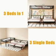 Triple Bunk Bed for 3, Twin Over Twin&Twin Metal Bunk Bed Frame Built-in Table, 3 Bunk Beds Can be Divided into 3 Separate Beds for Bedroom,Black