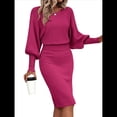 thumbnail image 2 of Suéter de Larga con Cuello Alto y Farol para Mujer, Estilo Formal, Ajustado, Ajustado, Estilo Lápiz, Midi, para Vestir Rosa Roja M, 2 of 7
