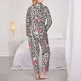 thumbnail image 3 of Pajama Sets for Women 2 Pcs, Rose Mix Leopard 3 Button Down Long Sleeve Sleepwear Lounge PJ Sets, 3 of 6