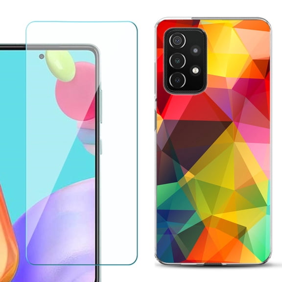 Slim-Fit Flexible Gel TPU Phone Case compatible with Samsung Galaxy A52 5G, with Tempered Glass Screen Protector, by OneToughShield ® - Polygon