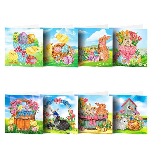 Juego de cartas de pintura de diamantes, tarjetas de deseos de feliz cumpleaños, bordado de mosaico de diamantes, Navidad con sobre postal, 8-12 piezas