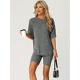 thumbnail image 2 of DARING DIVA Women's Ribbed Knit Tracksuit Sweatshirt Set Shorts Sleepwear Black Grey L, 2 of 6