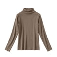 thumbnail image 2 of LOINRODI Girls Mock Turtleneck Top, Layering Curved Hem Stretch Long Sleeve Basic Warm Base Layer for Cool Weather Brown Size 5-6, 2 of 6