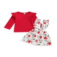 thumbnail image 2 of POINTERTECK Toddler Baby Clothes Outfit Long Sleeve Solid Color Ruffle Tops Suspender Skirt Valentine‘s Day Set, 2 of 9