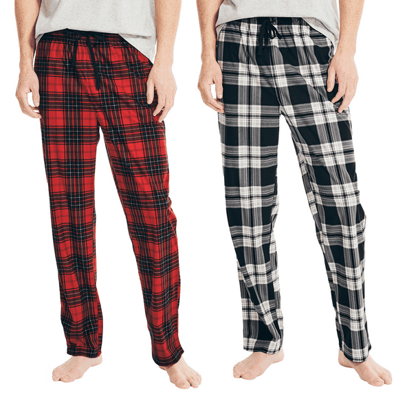 Nautica Men’s Soft Fleece Pajama Lounge Pants with Pockets 2-Pack (Red Plaid / White Plaid, Large)