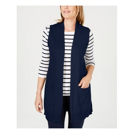 KAREN SCOTT $46 Womens New Navy Ribbed Sleeveless Sweater PS Petites B+B