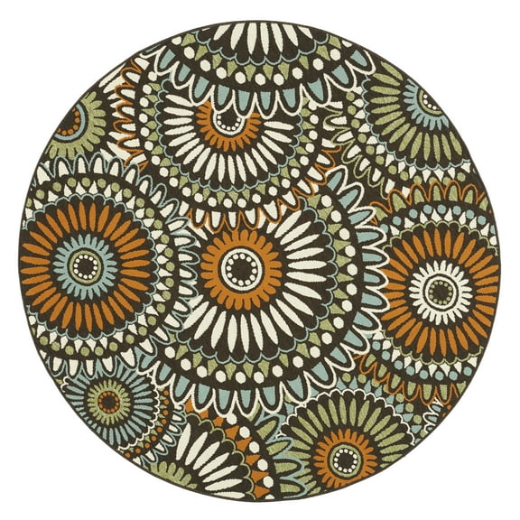 SAFAVIEH Veranda Petra Geometric Indoor/Outdoor Area Rug, Chocolate/Terracotta, 6'7" x 6'7" Round