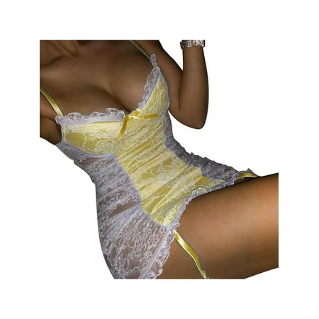 

SPIRITUALLC Women s One Piece Deep V Neck Lingerie Babydoll Lace Nightwear Sleepwear Mini Nightdress Plus Size
