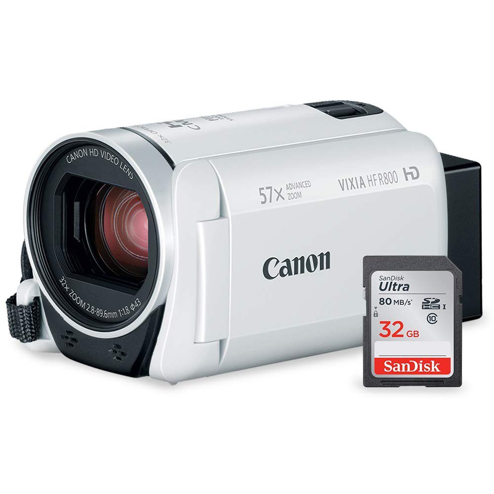 Canon Vixia HF R800 HD Camcorder (White) Bundle W/ 32GB SD Card