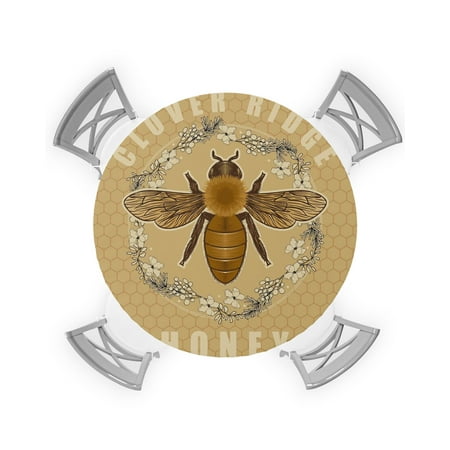 

Round Tablecloth with Elastic Bee Wreath Vintage Honeycomb Background Waterproof Stain-proof Table Cover Wipeable Fitted Table Cloths for 45 -54 Round Tables Dining Kitchen