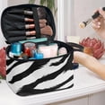 thumbnail image 5 of HELLHERO 8.86 x 6.5 x 5.9 Inches Makeup Bags Friend Storage Pockets Brush Protectors Multi-Function Makeup Organizer Zebra Stripe Pattern, 5 of 6