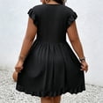 thumbnail image 5 of ClodeEU Women's V Neck Ruffle Short Sleeve Mini Dress, Casual Flowy A Line Beach Sundress Black,Women's Plus L, 5 of 6