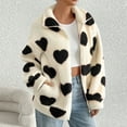 thumbnail image 4 of WTOBBY Women's Loose Winter Cardigan with Long Sleeve, Zipper Front, Solid Color, and Heart Print Plush Jacket,Black L, 4 of 5