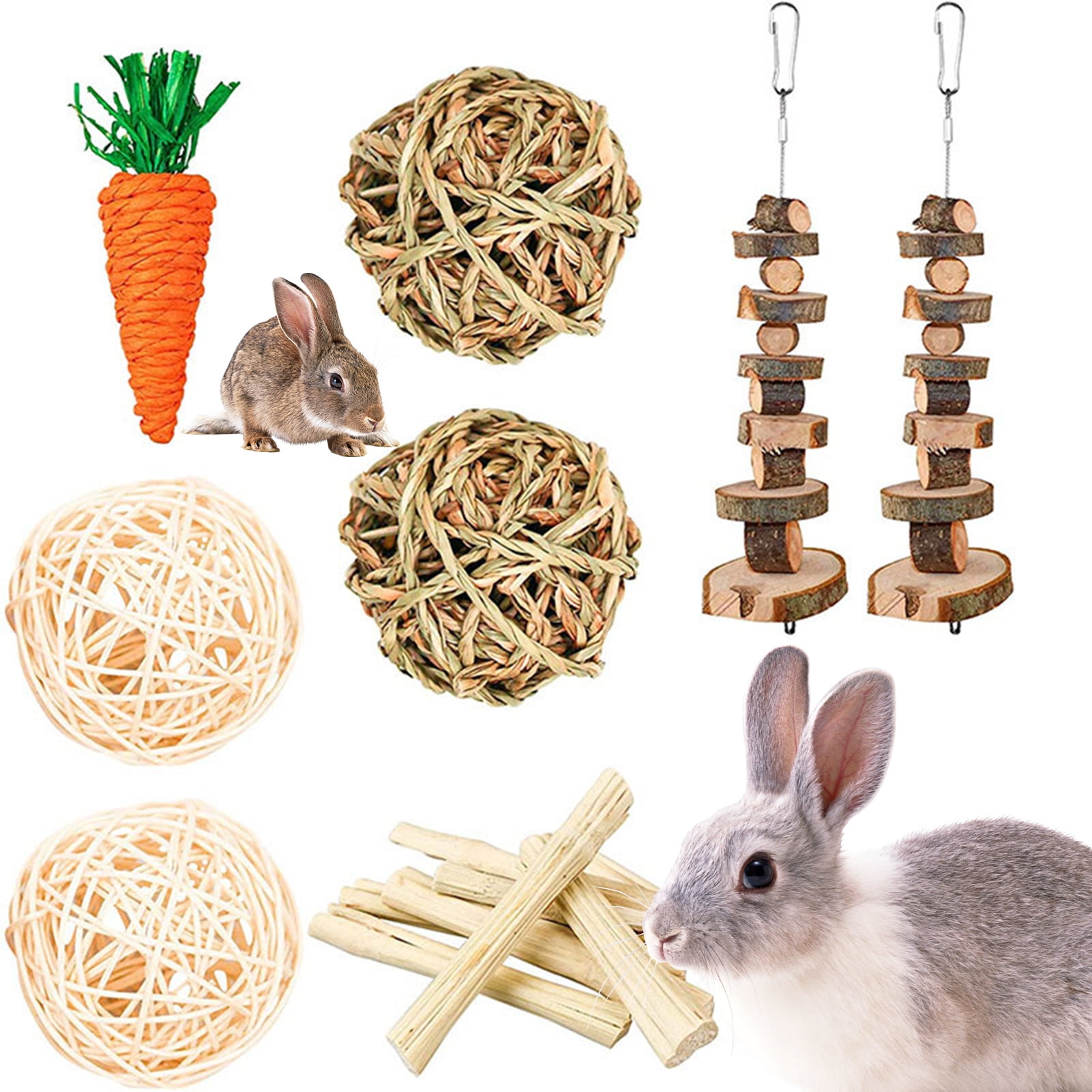 DOPI 8Pcs/Set Molar Toy Long Lifespan Relieve Anxiety Wood Hamster Molar Tooth Cleaning Toy Kit for Chinchillas