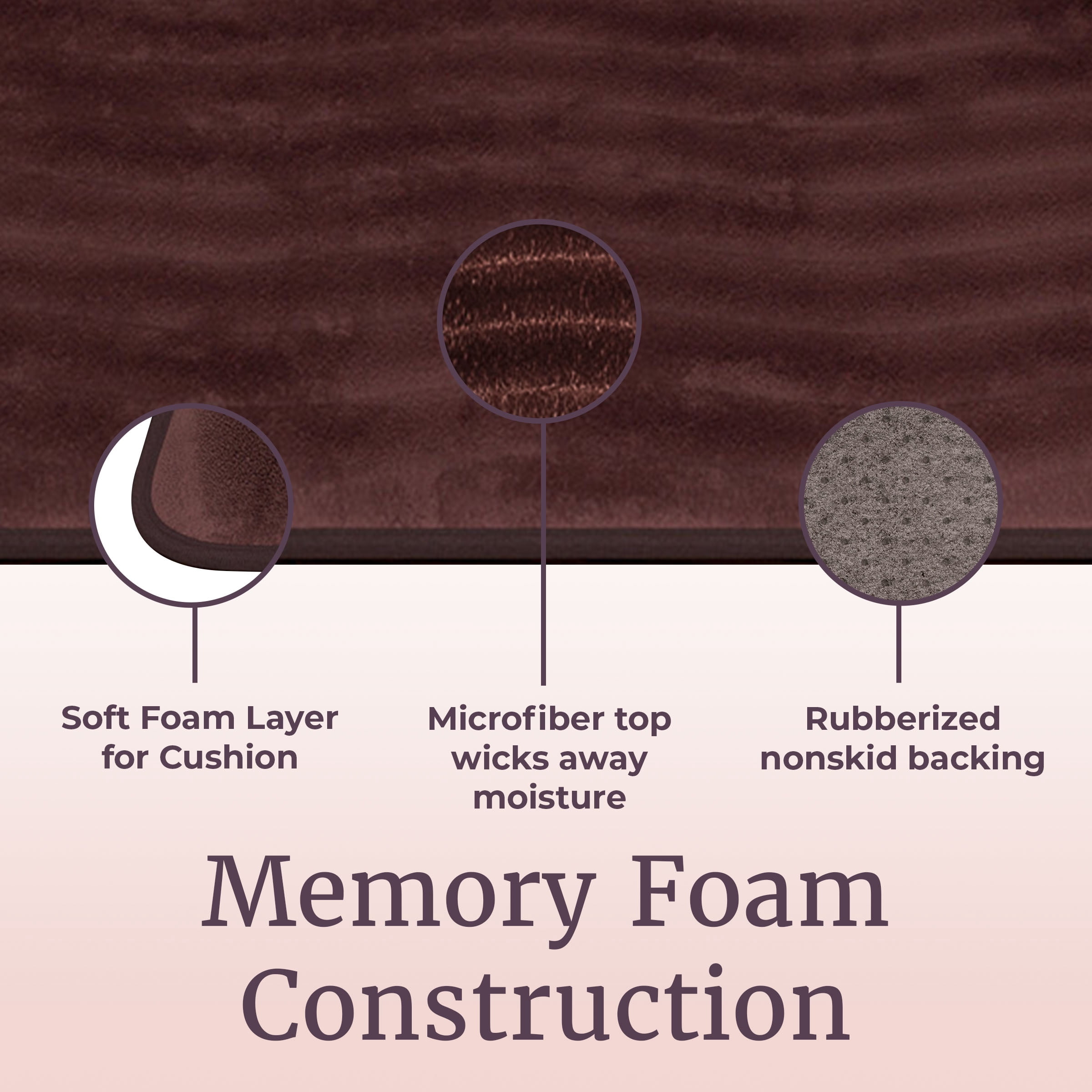 Lavish Home Set of 2 Bathroom Rugs – Non-Slip Memory Foam Bath Mats, Brown
