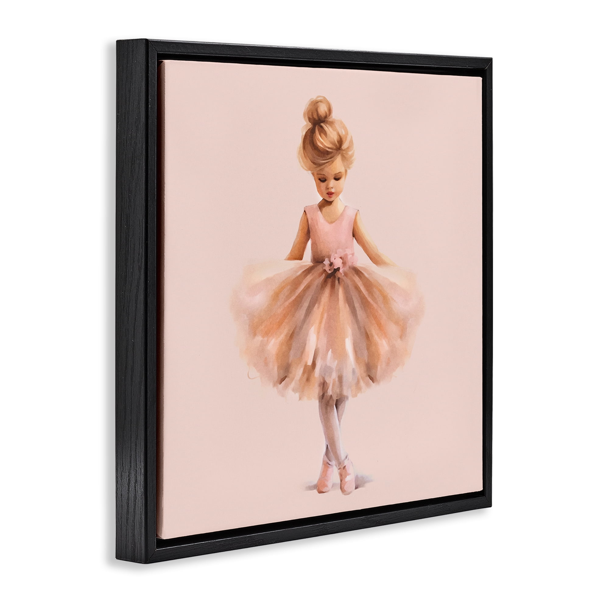 Stupell Industries Pink Ballerina Girl People Painting Black Floater Framed Canvas Art Print Wall Art, 25 x 25
