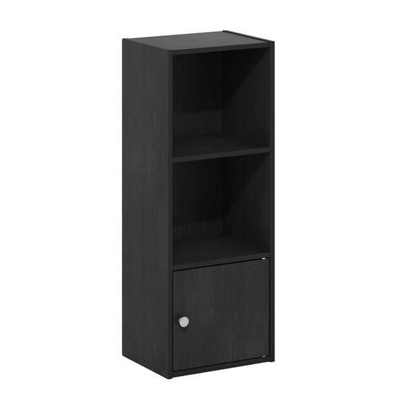 Luder 3-Tier Shelf Bookcase with 1 Door Storage Cabinet, Blackwood