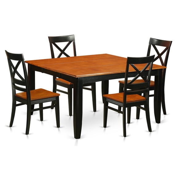 East West Furniture Parfait 5-piece Wood Chair and Dining Table Set in Black