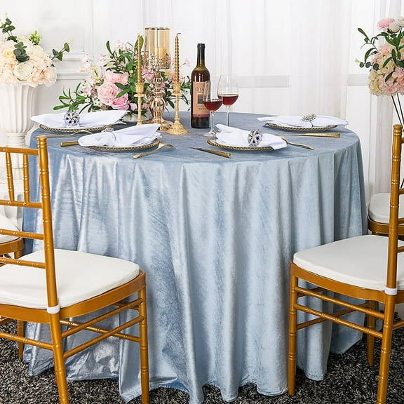 Wedding Linens Inc. Wholesale 132" Round Seamless Italian Velvet Tablecloth - Dusty Blue