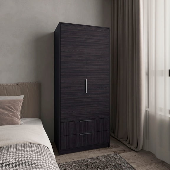 Wenden Armoire Double Doors, Two Drawers, Hanging Rod, And Interior Shleves, Wardrobe