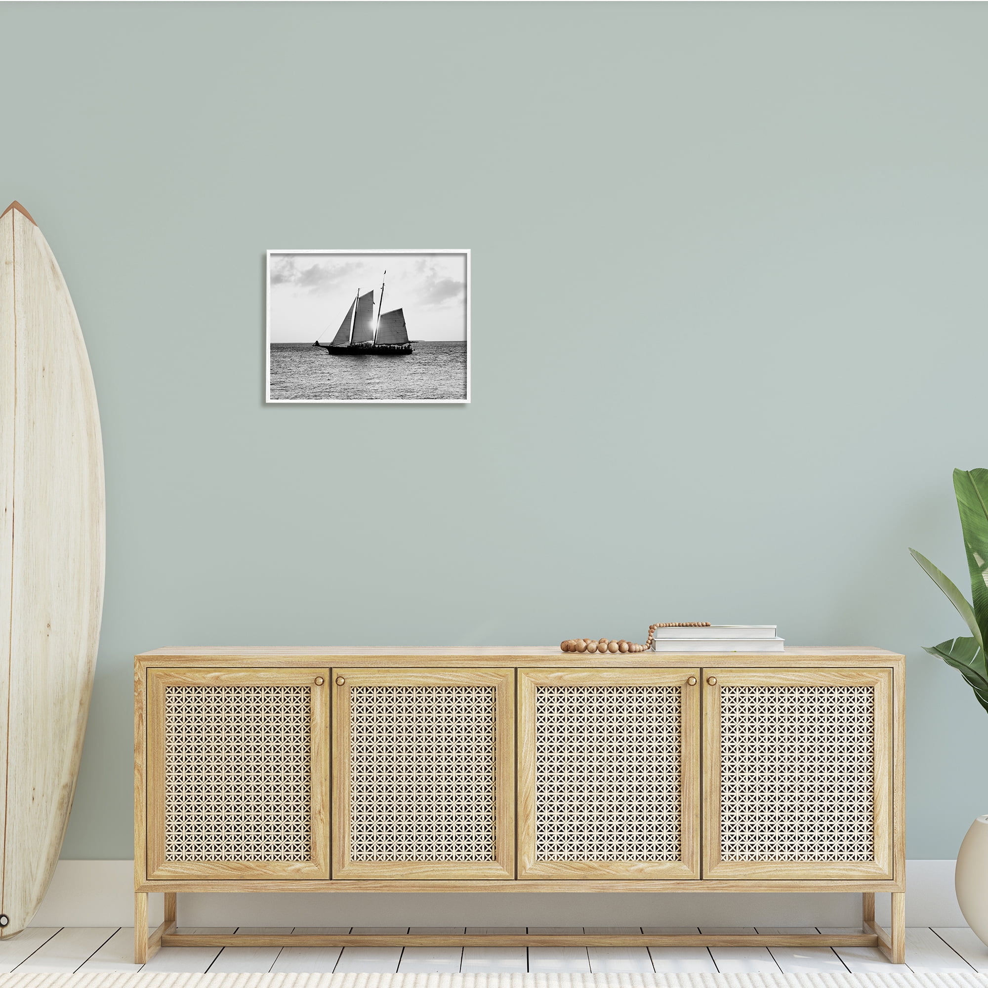 Stupell Indtries Traditional Ship Sailing Across Ocean Black White Photography,20 x 16,Design by Debbie O'dell