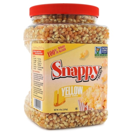Snappy Yellow Popcorn Kernels, 4 lb Resealable Jar, Non-GMO, for Machine or Stove