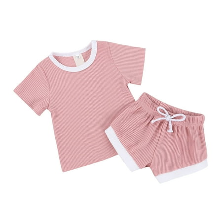 

Toddlers Kids Girls Boys Fashional Ribbed Soild Short Sleeve Top Short Pants 2pcs Pajamas Sleepwear Outfits Set Shy Girl Clothes Pant Outfit Toddler Girl Set Toddler Girl Skirt Set 3 Month Outfit Girl