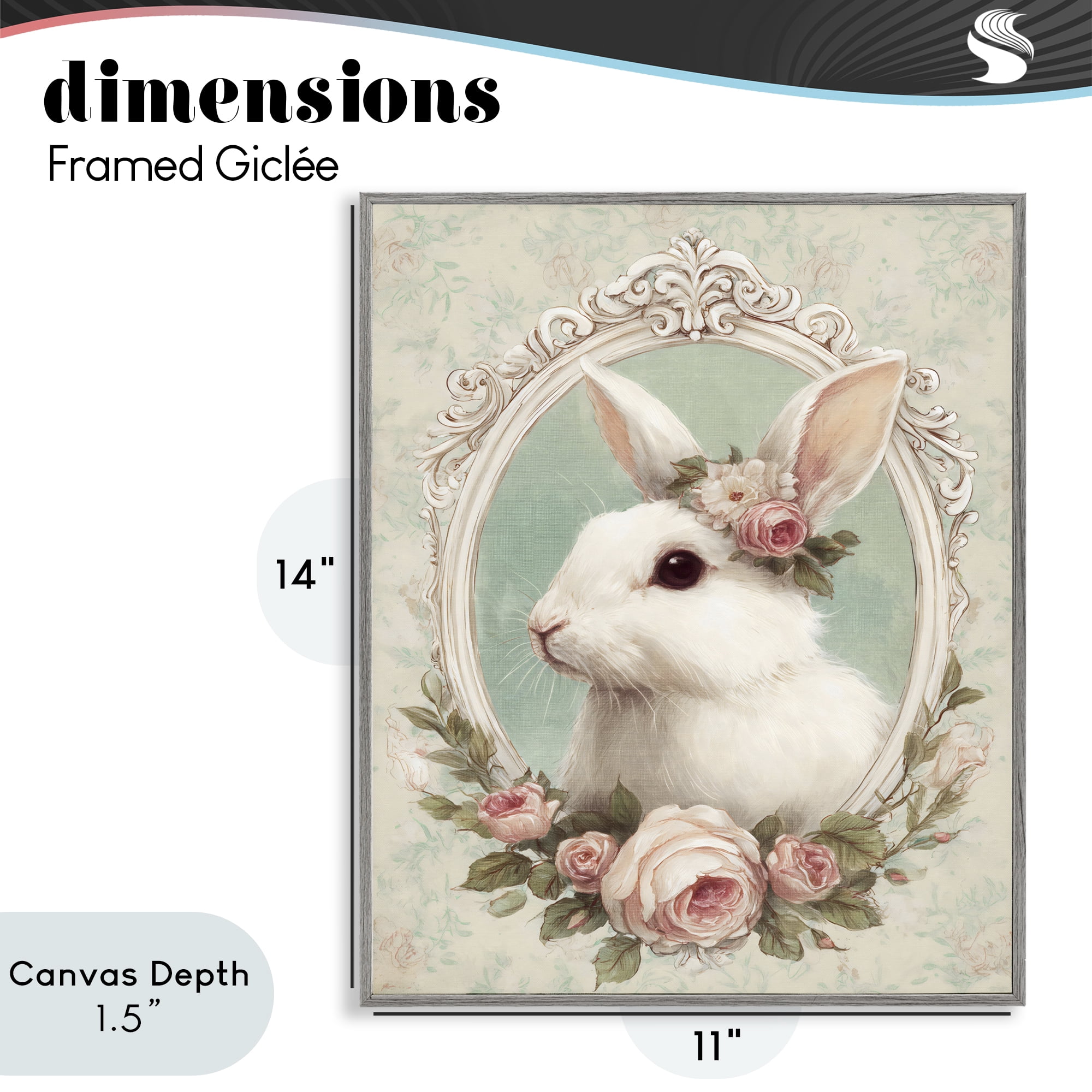 Stupell Industries Flower Fringed Bunny Portrait Gray Framed Giclee Art, design by Ink Drop Loft