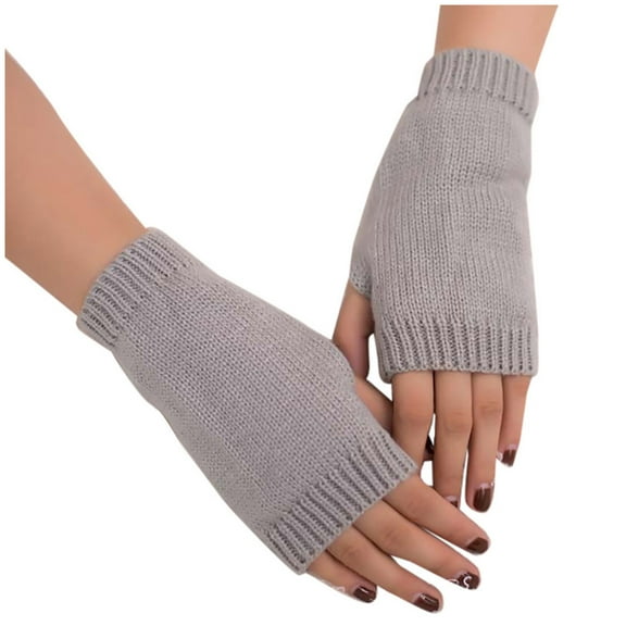 Fesfesfes Women Girl Knitted Arm Fingerless Gloves Keep Open Finger Warm Winter Gloves Soft Warm Mitten