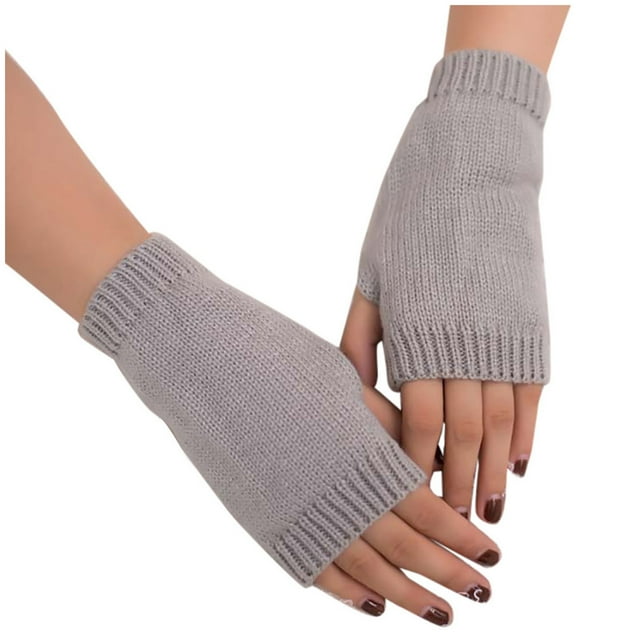 AWZXDE Womens Gloves Winter Solid Color Knitted Keep Warm Soft Arm Fingerless Mitten