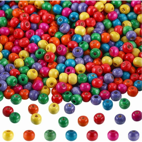 1200PCS 8MM Wooden Spacer Loose Beads Colorful Wood Round Natural Painted Bead Bulk Assorted Color 3MM Hole Balls for Lapidary Bracelets Making Craft Project Room Holiday Decoration Gold DIY