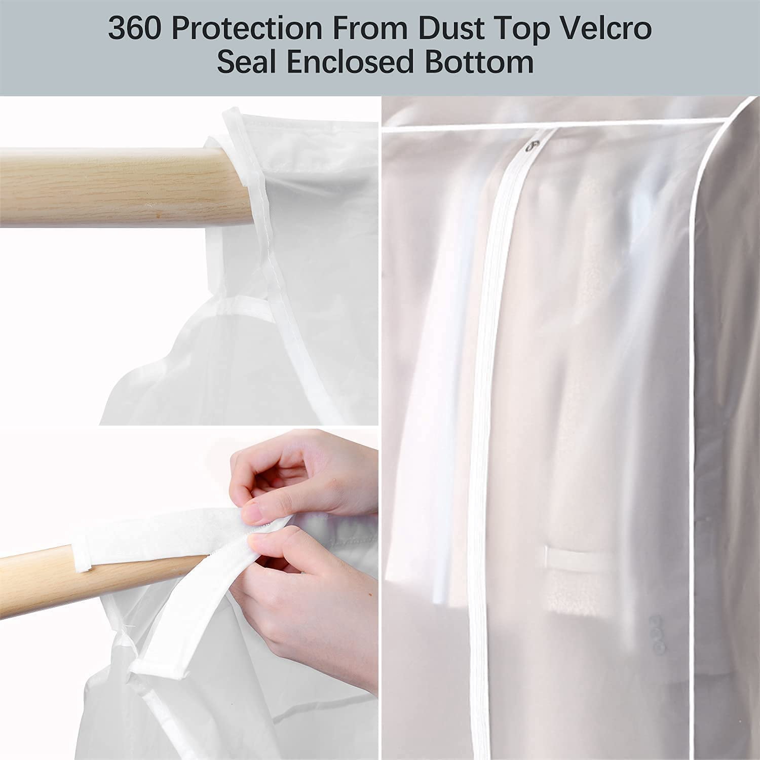 ABPETE Garment Rack Cover, Dustproof Waterproof Garment Bags for Hanging Clothes Clothing Storage Bag with Zipper for Closet Storage, Hanging Shirts, Coats, Dresses, Suits, Seal Closets(2 Pcs 50'')