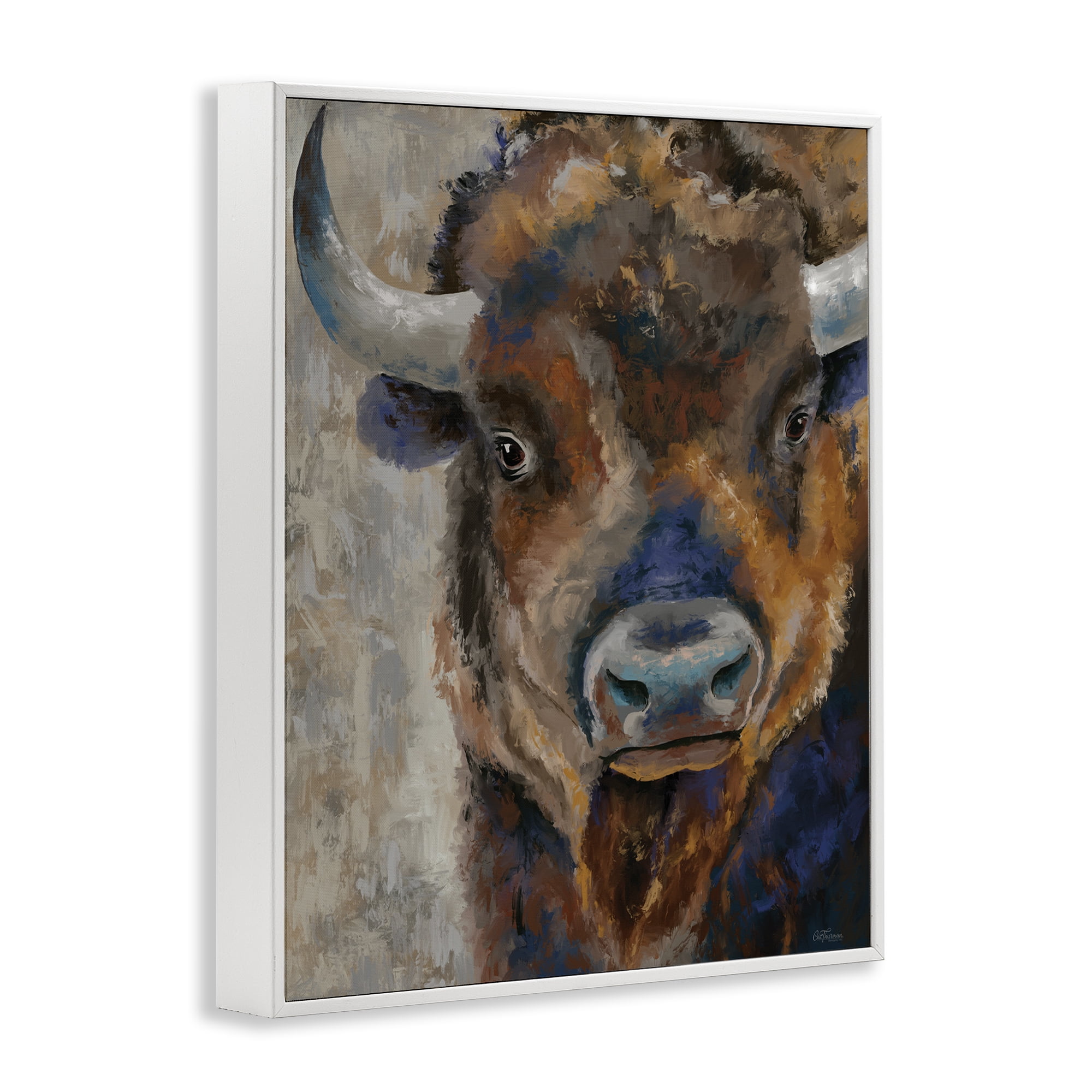 Stupell Industries Bison Rustic Portrait Animals & Insects Painting White Framed Art Print Wall Art, 11 x 14