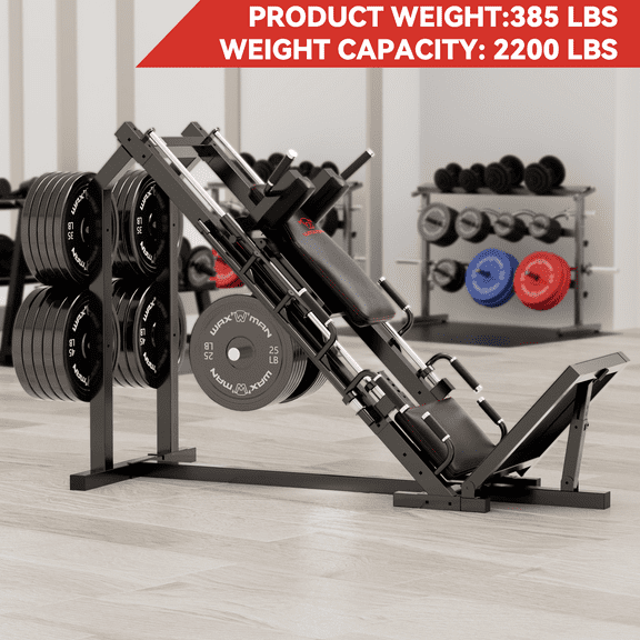 Waxman Leg Press Hack Squat Machine Combo, 2-in-1Leg Exercise Machine with Linear Bearing, Special for Lower Body with Weight Storage for Quads, Hamstring with 340lBS Black Plates