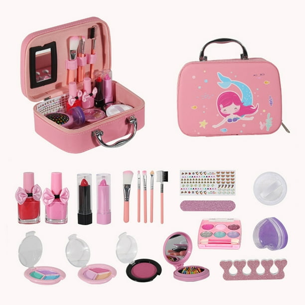 Romacci 20pcs Kids Makeup Kit Toys for Girl, Washable Cosmetics Play Set with Carry Case for