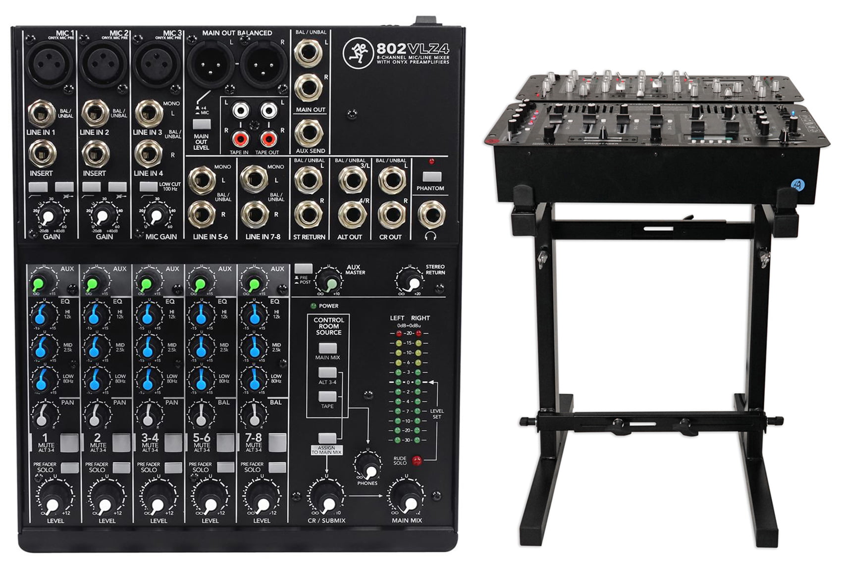 Mackie 802VLZ4 8-channel Compact Analog Low-Noise Mixer w/ 3 ONYX  Preamps+Stand - Walmart.com