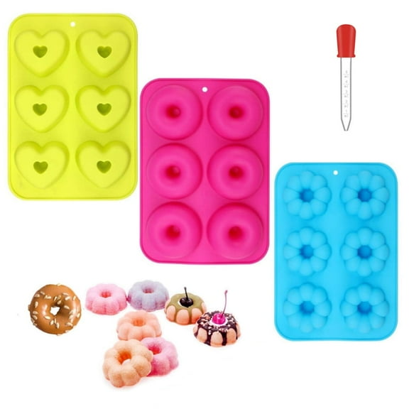 Naisfei 3 Pack Silicone Donut Pan for Baking Donut Maker,Silicone Pancake Mold Non-Stick Doughnut Pan Muffin Cupcake Bagel Making Tray