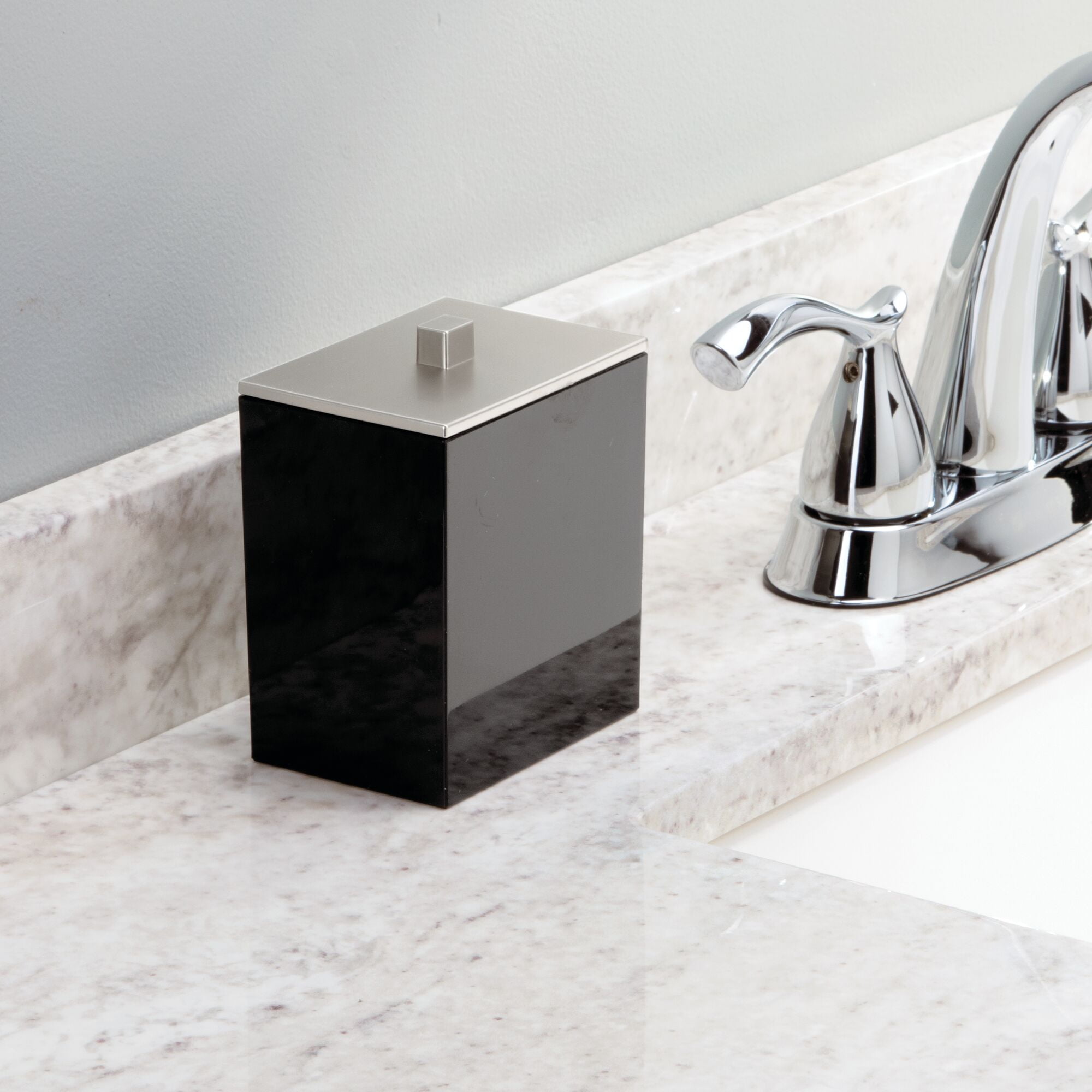 mDesign Plastic Bathroom Vanity Organizers, Set of 4, Black/Brushed Chrome