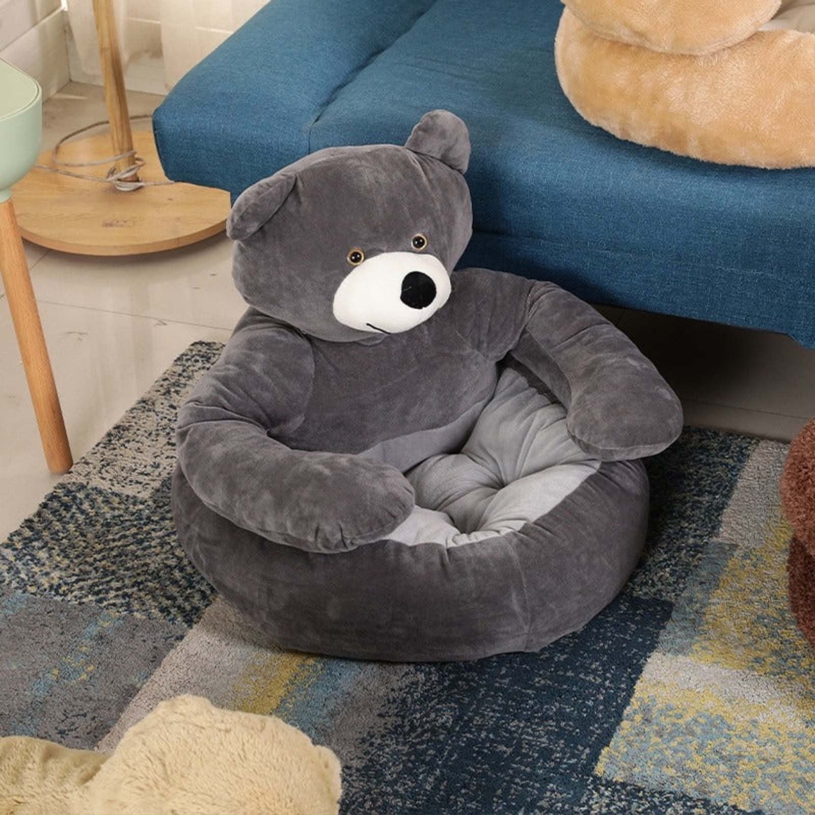 HHBEAUTY Pet Bed - Bear Hug Dog Bed,Super Soft Pet Bed Cute Cuddler Bear Cat Sleeping Mat,Comfortable Plush Dog Crate Bed Washable Pet Cushion with Non Slip Bottom for Outdoor Indoor Pet Dogs Cats