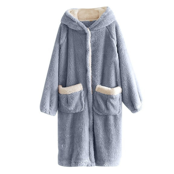 Women's Flannel Nightgown, Hood Fuzzy Fleece Cozy Plush Warm Winter Pullover Loungewear Sleepdress with Pocket