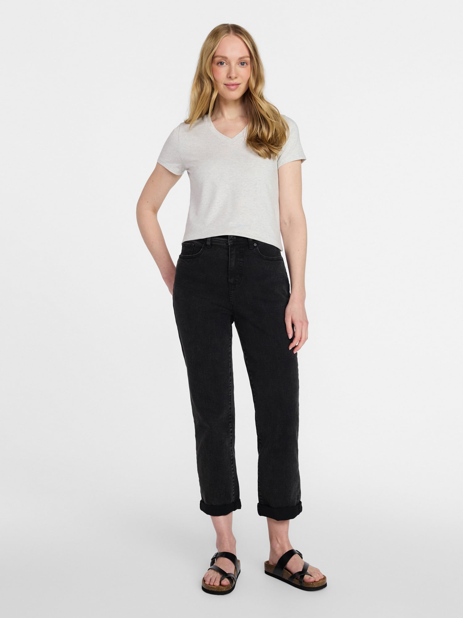 Time and Tru Women's Slim V Neck Tee with Short Sleeves, Sizes XS-XXXL