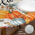 thumbnail image 3 of Orange Pumpkin Gnomes Fall Round Tablecloth, Fitted Table Cover with Elastic for 36"-44" Round Tables, Branches Leaves Thanksgiving Botanical Table Cloth Outdoor Dinning Party Waterproof Tablecloths, 3 of 7