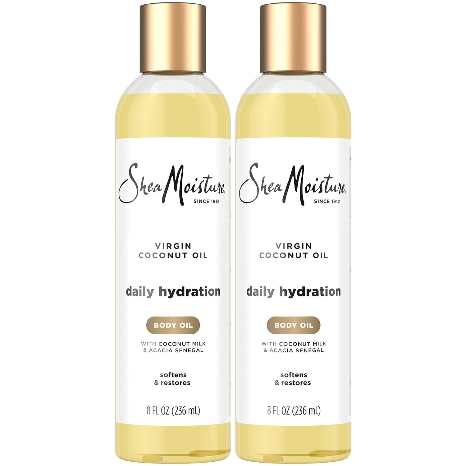 Shea Moisture Body Oil, Daily Hydration 2-Pack – Lightweight, Non-Greasy Moisturizer with 100% Extra Virgin Coconut Oil, Coconut Milk, and Acacia Senegal, 8 Oz Ea