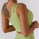 thumbnail image 4 of Sujetador deportivo acanalado con un solo hombro para mujer, parte de atrás bonita, elástico, a prueba de golpes, para correr, Fitness, chaleco verde hierba S, 4 of 6