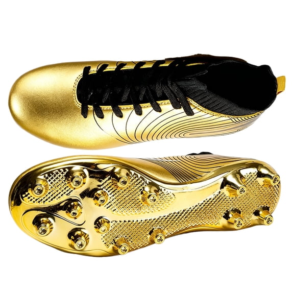 Men's Soccer Cleats High-Top Unisex Football Boots with Golden Soled Spikes for Outdoor and Indoor Training and Athletic Performance