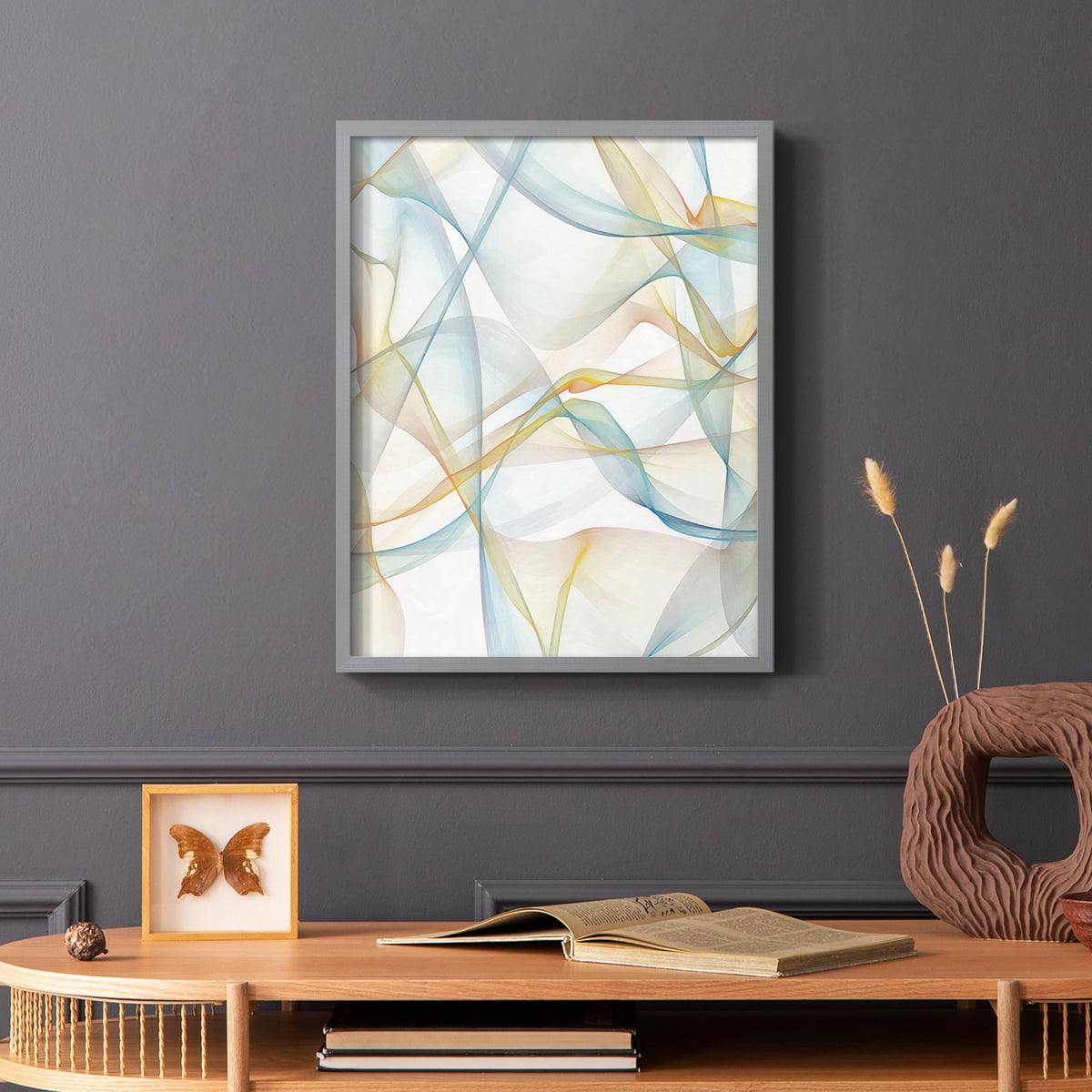 Curves and Waves IV Framed Print in Gray Solid Wood Framed Print No Nail Hanging