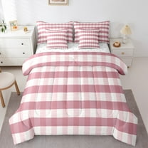 Manfei Geometric Plaid 7-Piece Twin Bedding Sets for Teens Female Men,Retro Grid Bedding Comforter Set,Vintage Buffalo Breathable Sheet Sets,Ultra Soft Home Decor,Reversible