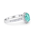 thumbnail image 2 of Halo Oval Engagement Ring Round Paraiba Tourmaline CZ 925 Sterling Silver Size 4, 2 of 3