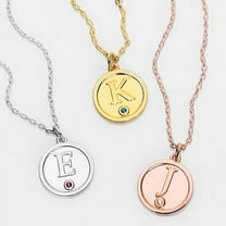 Personalized Planet Women's Petite Embossed Initial with Birthstone Disc Necklace